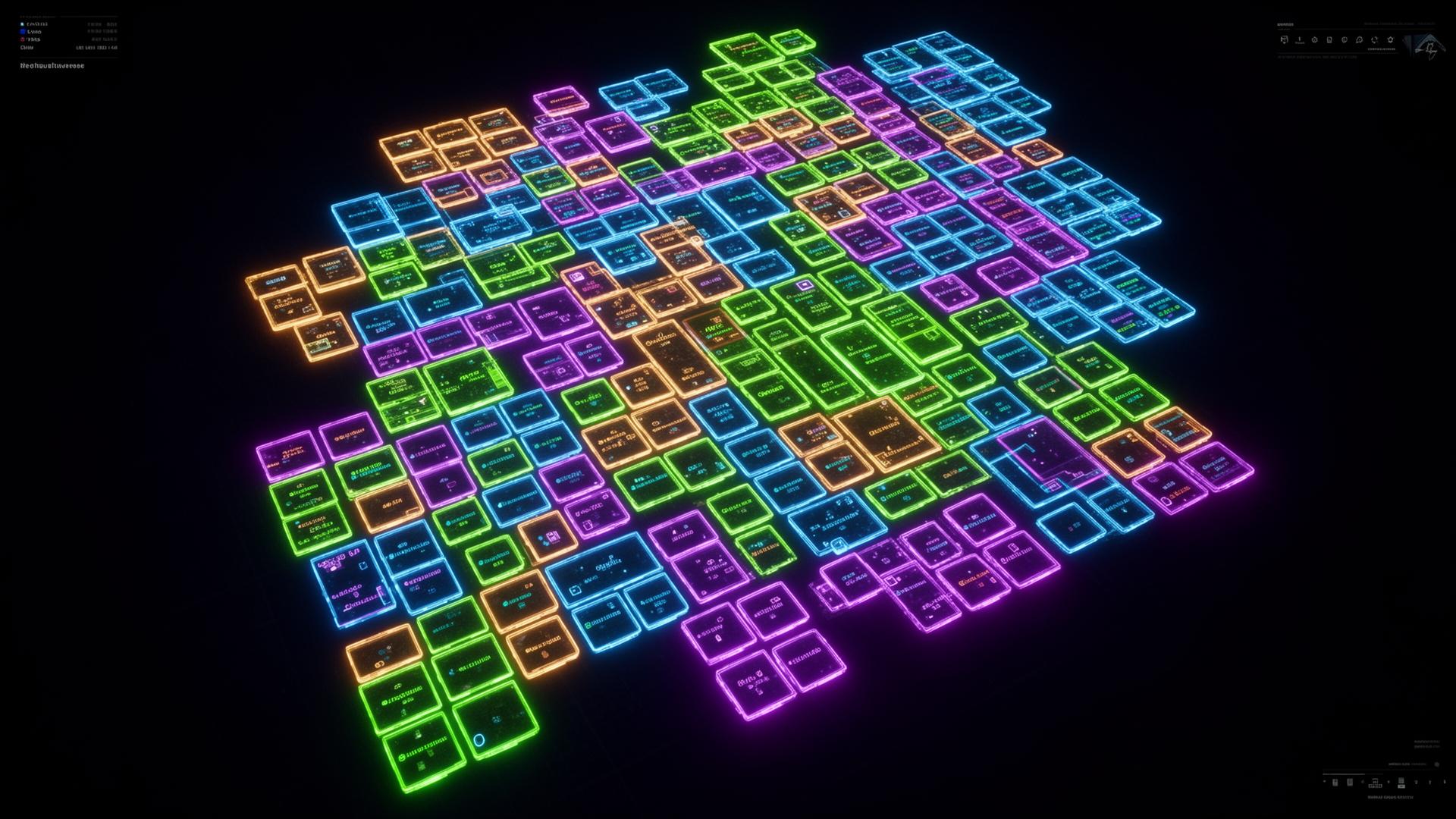 Top-down view of the 100x100 NEONLAND grid of land parcels